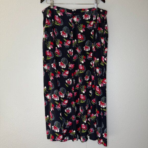 PRICE FIRM Vintage Y2K 00s Koret 2 Piece Bright Navy Floral Blouse Skirt Set 2X - Picture 9 of 13